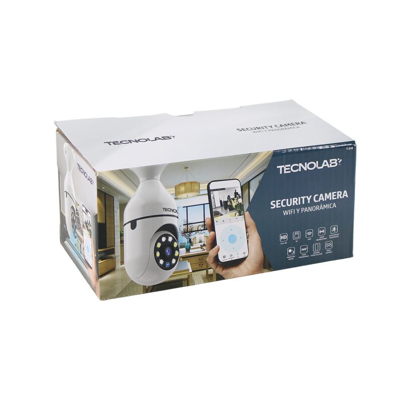 camara de seguridad wifi y panoramica. resolucion full hd. detector de movimiento, audio bidireccional, luz integrada, vision 360°. voltaje 220v — vista 2