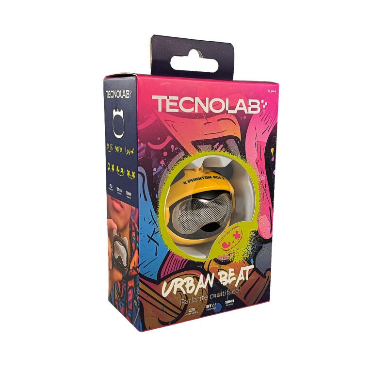 parlante multiface tecnolab 5w conexion bt 5.3. alcance 10 metros. interfaz tipo c. incluye colgante. yellow — vista 2