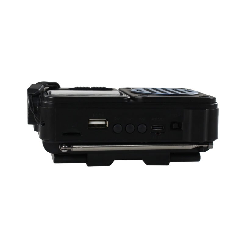 radio solar tecnolab portatil am/fm/sw, usb/tf, luz led, carga solar, bt, bateria 18650, antena telescopica, 15w. interfaz tipo c. blue — vista 3