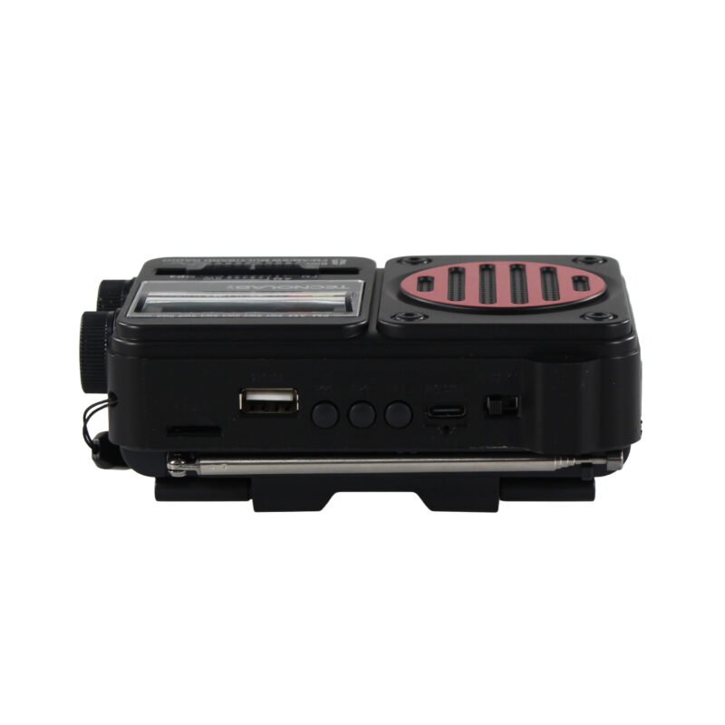 radio solar tecnolab portatil am/fm/sw, usb/tf, bt, luz led, carga solar, bateria 18650, antena telescopica, 15w. interfaz tipo c. red — vista 4