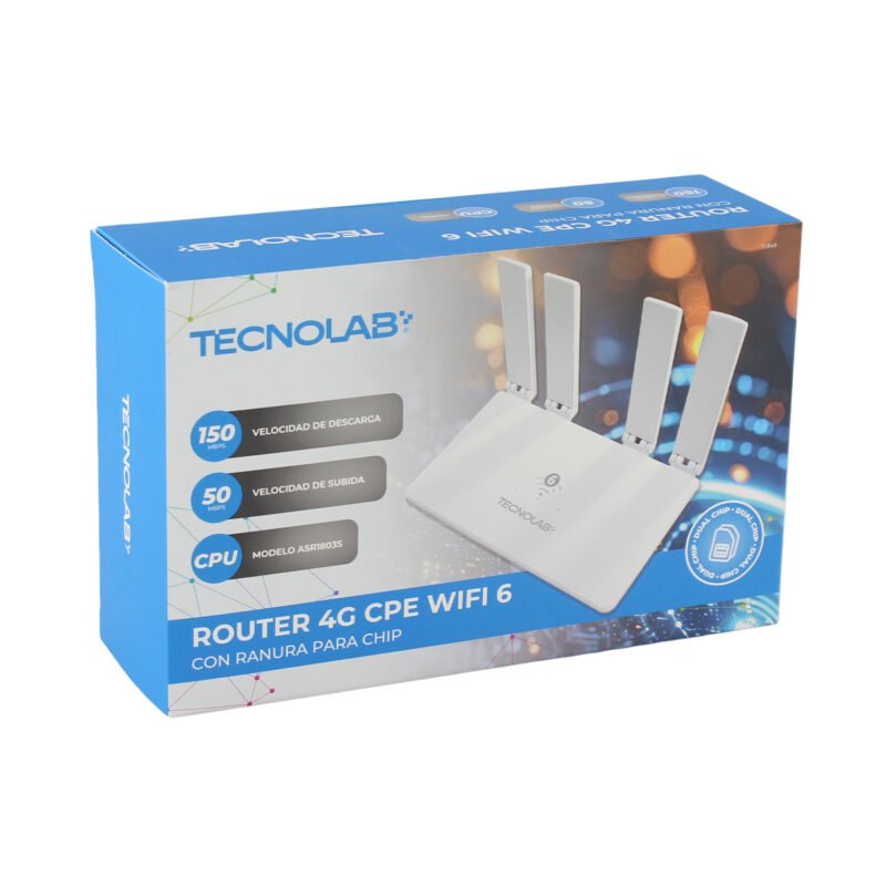 router 4g tecnolab cpe wifi 6 con ranura para chip. 150 mbps descarga y 50 mbps subida. white — vista 2