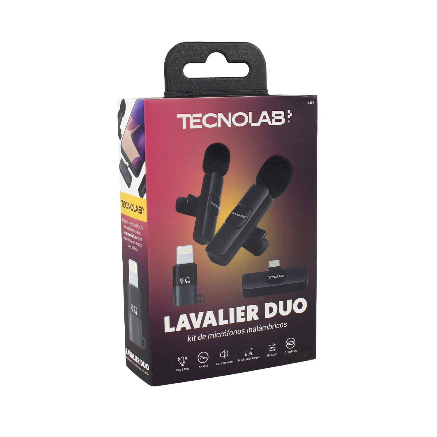 kit microfono de 2 lavalier inalambricos tecnolab para celular con receptores tipo c y lightning, alcance 25 metros. black kit microfono de 2 lavalier inalambricos tecnolab para celular con receptores tipo c y lightning, alcance 25 metros. black