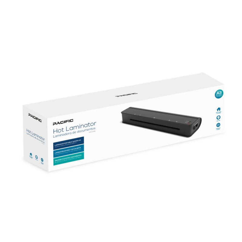laminadora pacific a3 en frio y calor, velocidad 270mm/min, tamaÑo 475x110x65mm, precalentamiento 1 2 min.