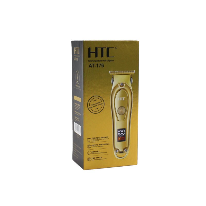 cortadora de pelo htc inalambrica de metal con cuchilla en t de precision, 2 velocidades, pantalla lcd, recargable tipo c
