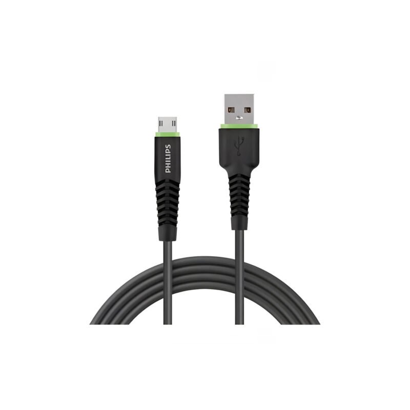 cable philips usb a micro usb, compatibilidad universal, sincronizacion de datos, carga rapida 2.1, largo 1.2m. black