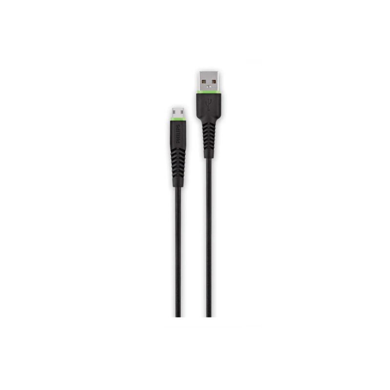 cable philips usb a micro usb, compatibilidad universal, sincronizacion de datos, carga rapida 2.1, largo 1.2m. black — vista 2