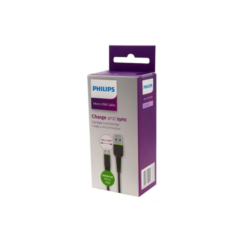 cable philips usb a micro usb, compatibilidad universal, sincronizacion de datos, carga rapida 2.1, largo 1.2m. black — vista 3