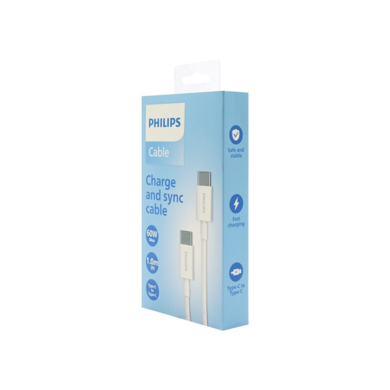 cable philips tipo c 3.2 a tipo c 60ws 1 mts white — vista 2