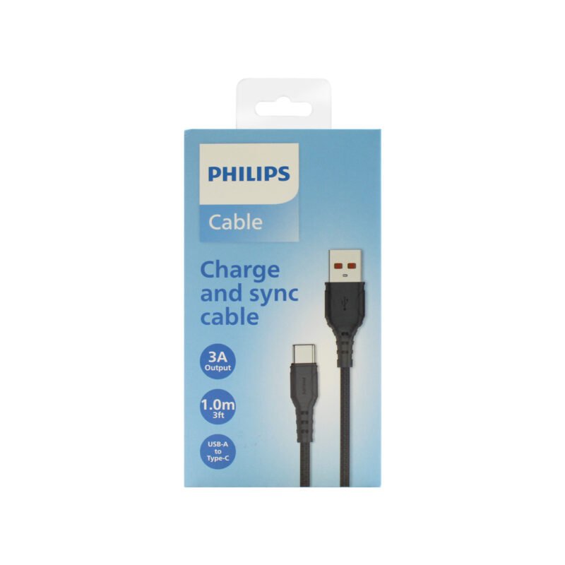cable philips usb 3.0 tipo c 3 amp 1 mt trenzado black