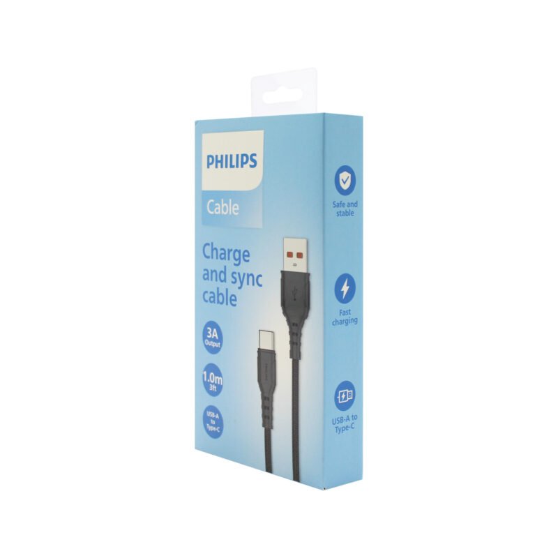 cable philips usb 3.0 tipo c 3 amp 1 mt trenzado black — vista 2