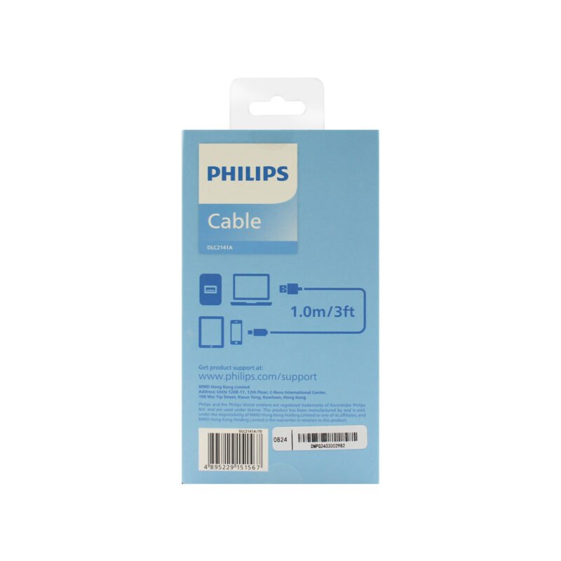 cable philips usb 3.0 tipo c 3 amp 1 mt trenzado black — vista 3