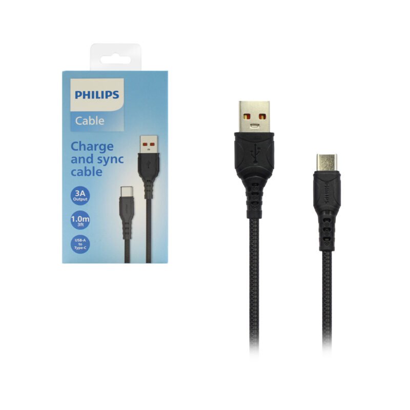 cable philips usb 3.0 tipo c 3 amp 1 mt trenzado black — vista 4