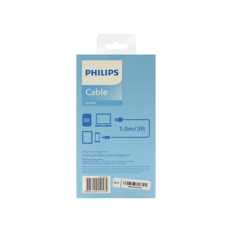 cable philips usb 3.0 tipo c 3 amp 1 mt trenzado white