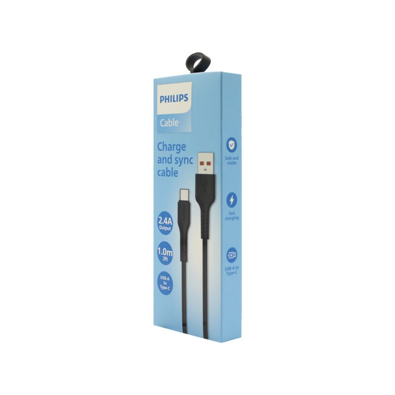 cable philips usb 3.0 a tipo c 2,4 amp 1 mts black — vista 2