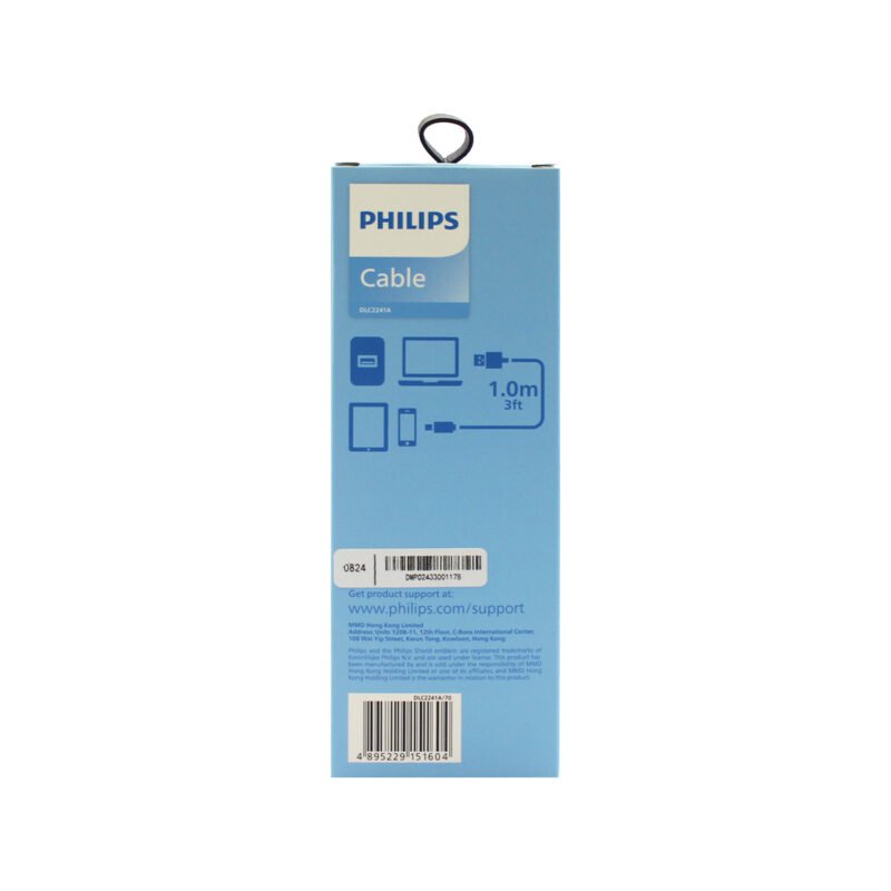 cable philips usb 3.0 a tipo c 2,4 amp 1 mts black — vista 3