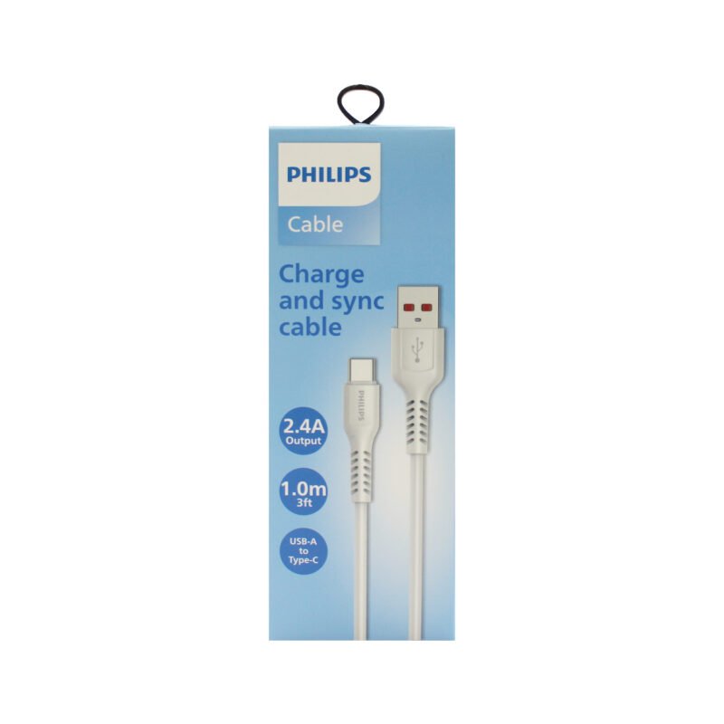 cable philips usb 3.0 a tipo c 2,4 amp 1 mts white — vista 5