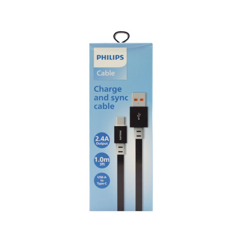 cable philips usb 3.0 a tipo c 2,4amp 1 mt plano black — vista 2
