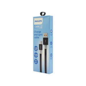 cable philips usb 3.0 a tipo c 2,4amp 1 mt plano black