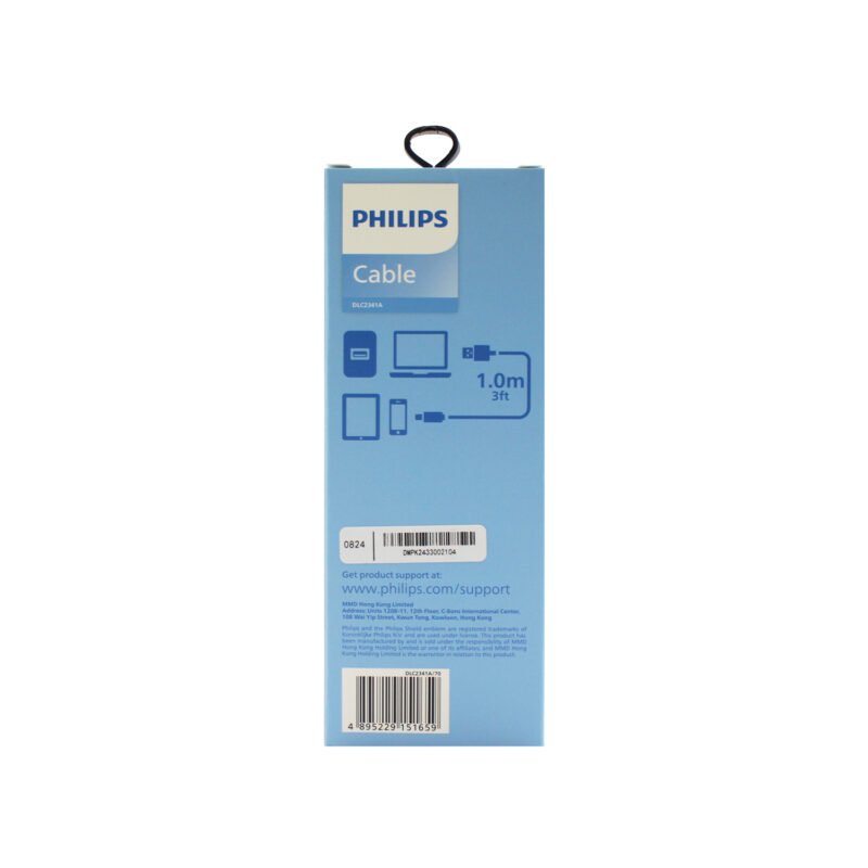 cable philips usb 3.0 a tipo c 2,4amp 1 mt plano black — vista 4
