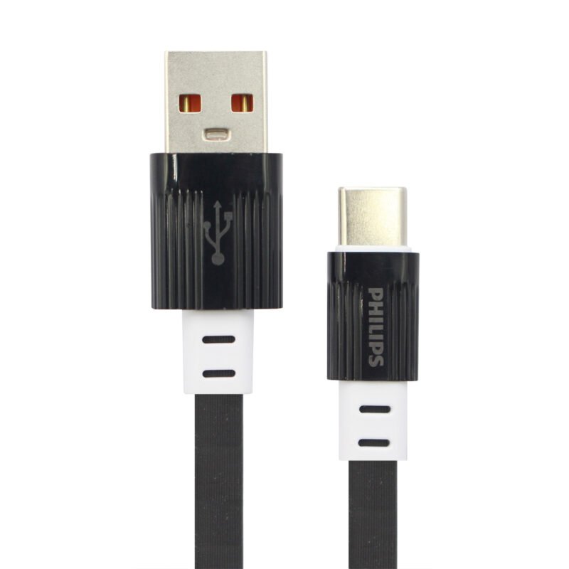 cable philips usb 3.0 a tipo c 2,4amp 1 mt plano black — vista 3