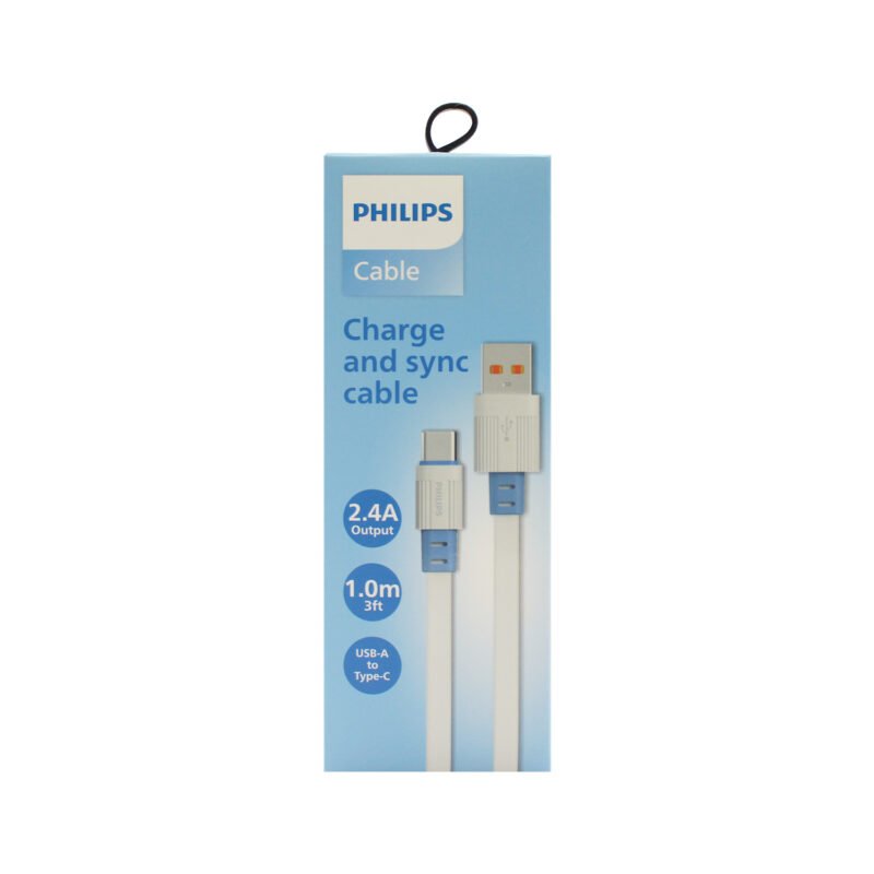 cable philips usb 3.0 a tipo c 2,4amp 1 mt plano white