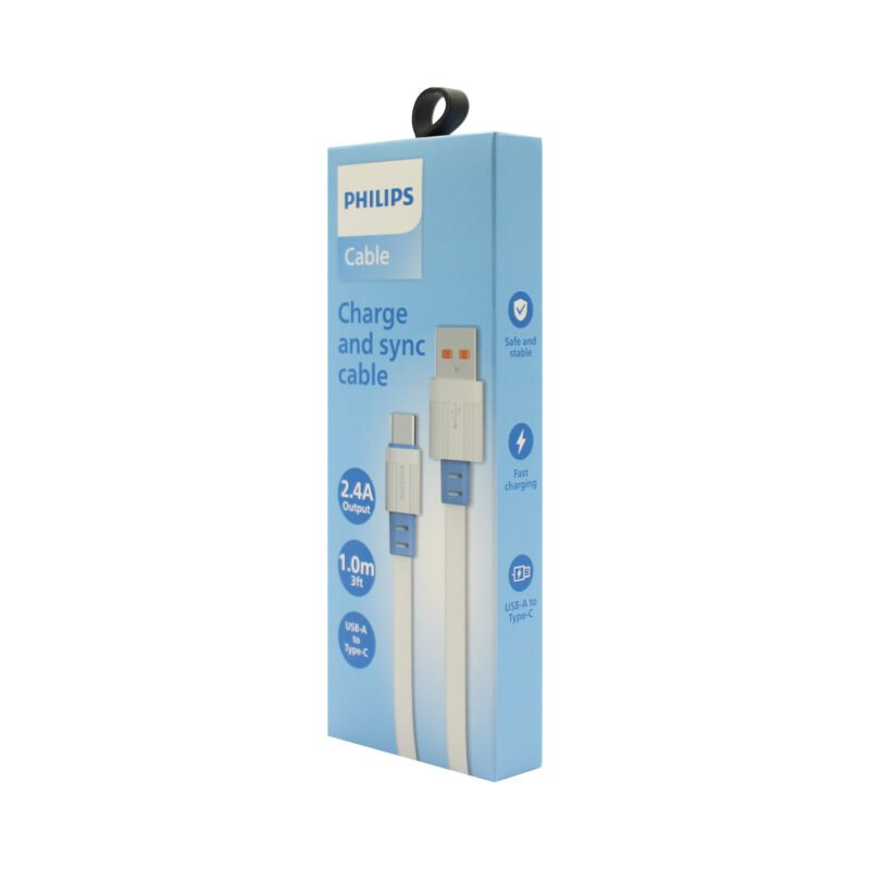 cable philips usb 3.0 a tipo c 2,4amp 1 mt plano white — vista 2
