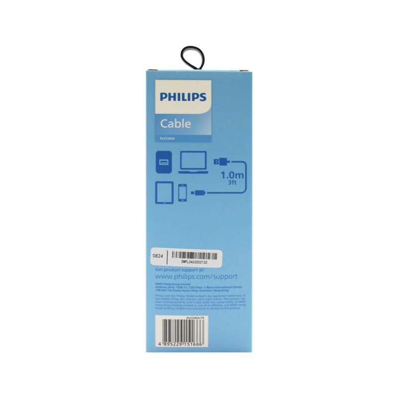 cable philips usb 3.0 a tipo c 2,4amp 1 mt plano white — vista 3