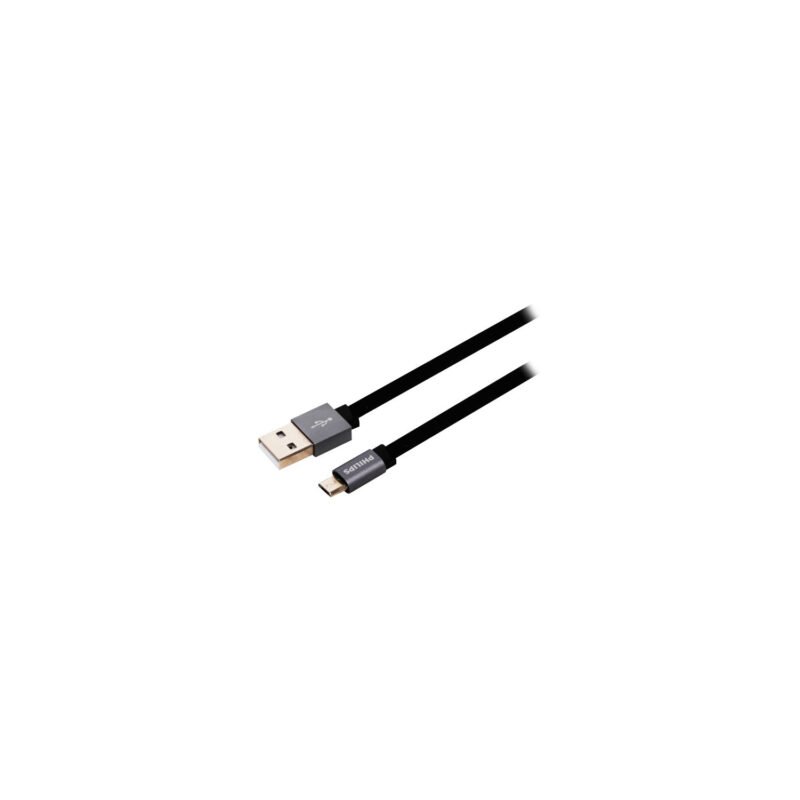 cable philips usb a micro usb, sincronizacion y carga, 1.2m, compatible cargadores de auto y pared, compatibilidad universal, plano. black — vista 2