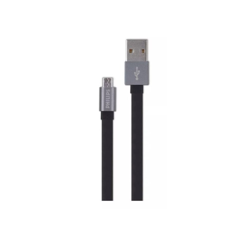 cable philips usb a micro usb, sincronizacion y carga, 1.2m, compatible cargadores de auto y pared, compatibilidad universal, plano. black — vista 3