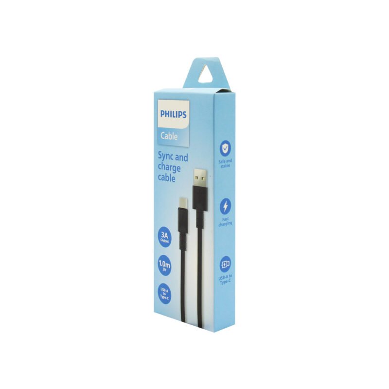 cable philips usb 3.0 a tipo c 3 amp 1 mt black — vista 6