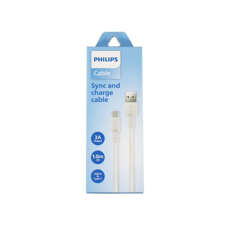 cable philips usb 3.0 a tipo c 3 amp 1 mt white