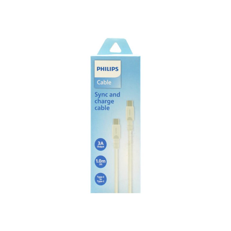 cable philips tipo c 3.0 a tipo c 3 amp 1 mt white