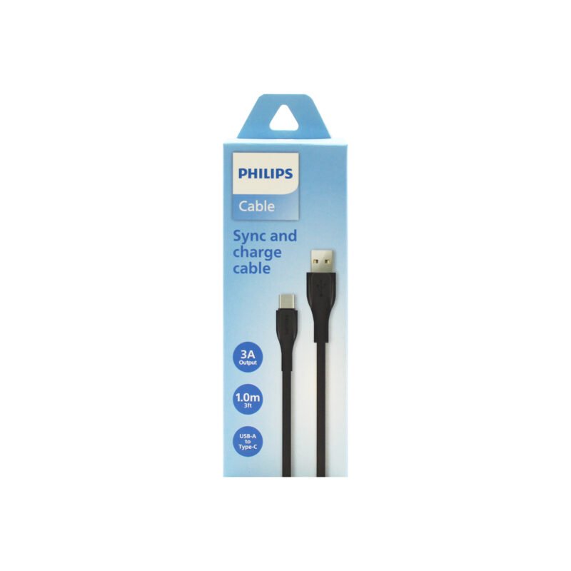 cable philips usb 3.0 a tipo c 3 amp 1 mt black — vista 2