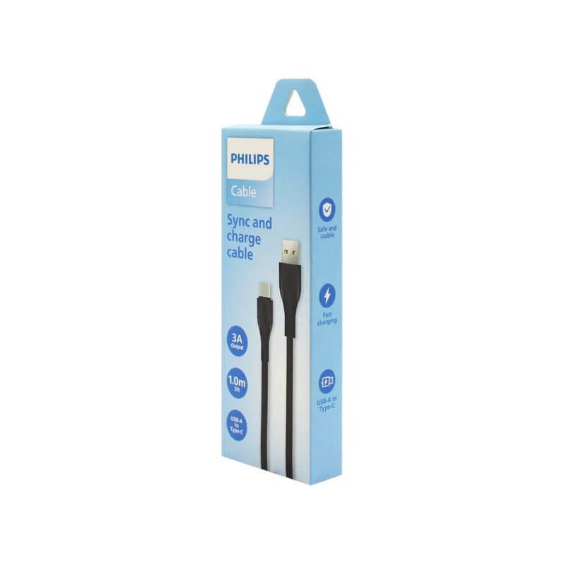cable philips usb 3.0 a tipo c 3 amp 1 mt black