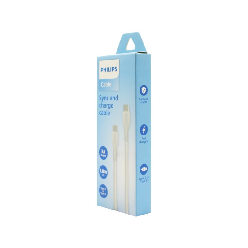 cable philips tipo c 3.0 a tipo c 3 amp 1 mt white