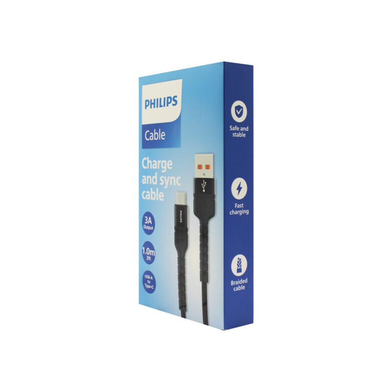 cable philips usb 3,0 a tipo c 3 amp trenzado 1 mt black — vista 2