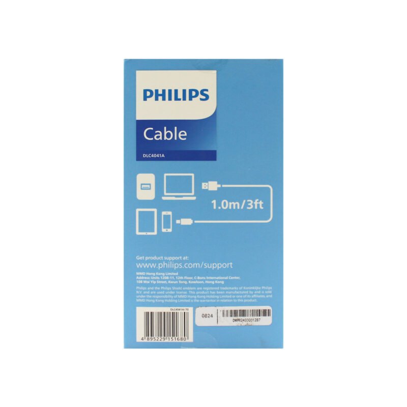 cable philips usb 3,0 a tipo c 3 amp trenzado 1 mt black — vista 3