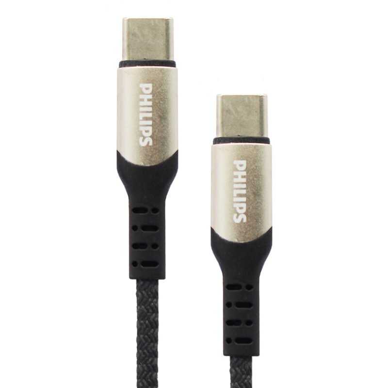 cable philips tipo c 3.2 a tipo c 60ws trenzado 1 mt puntas de aluminio black