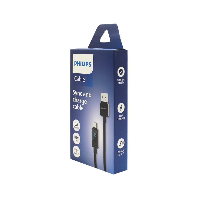 cable philips usb 3.2 a tipo c 6 amp 1 mt con pantalla led trenzado black — vista 2