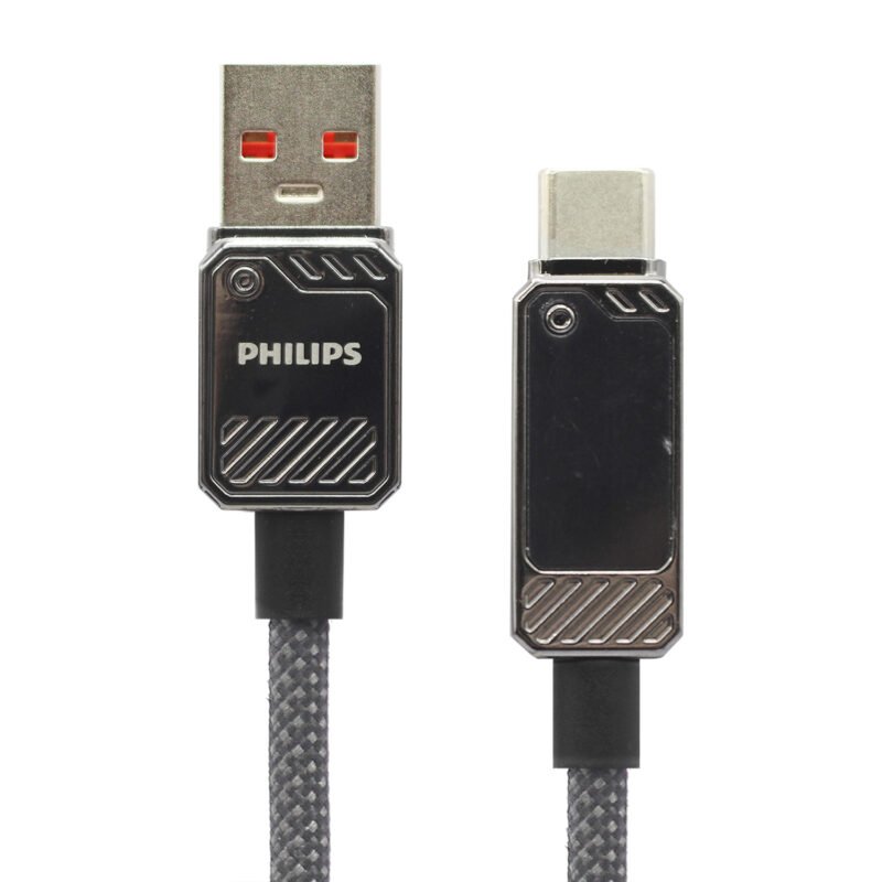 cable philips usb 3.2 a tipo c 6 amp 1 mt con pantalla led trenzado black — vista 4