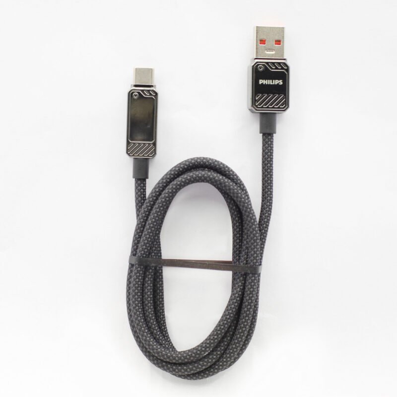 cable philips usb 3.2 a tipo c 6 amp 1 mt con pantalla led trenzado black — vista 7