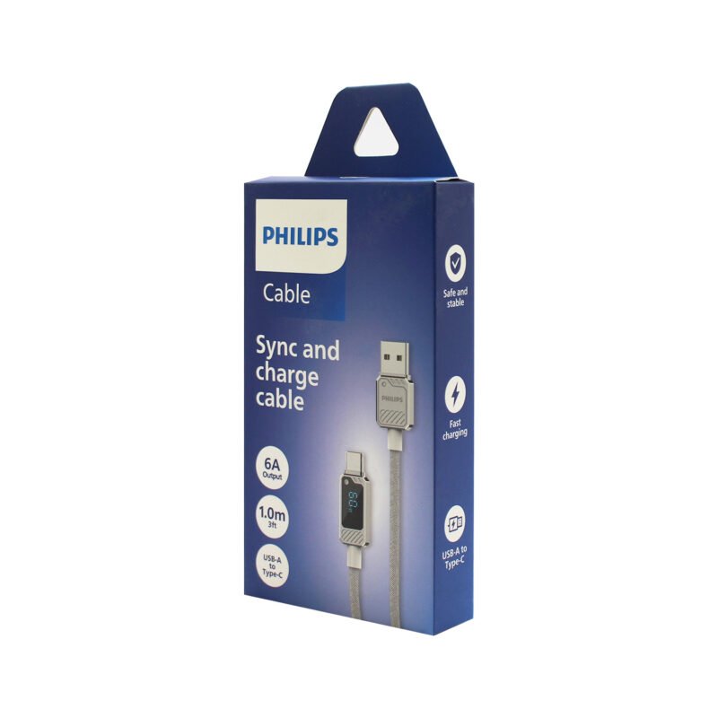cable philips usb 3.2 a tipo c 6 amp 1 mt con pantalla led trenzado black — vista 2