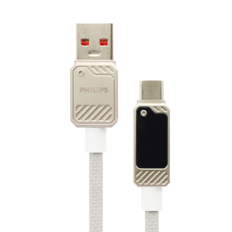 cable philips usb 3.2 a tipo c 6 amp 1 mt con pantalla led trenzado black — vista 4