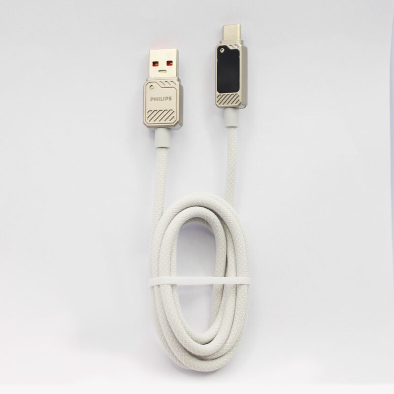 cable philips usb 3.2 a tipo c 6 amp 1 mt con pantalla led trenzado black — vista 7