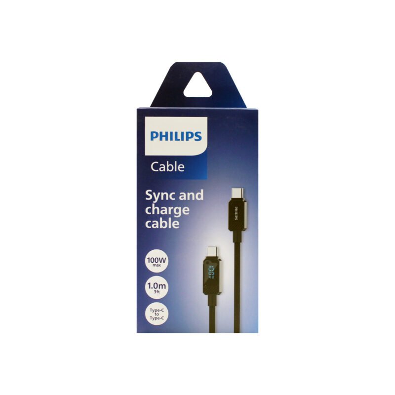 cable philips tipo c 3.2 a tipo c soporta 100ws 1 mt pantalla led trenzado black — vista 5