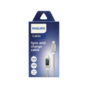 cable philips tipo c 3.2 a tipo c soporta 100ws 1 mt pantalla led trenzado white