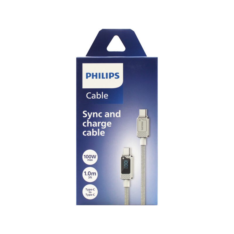cable philips tipo c 3.2 a tipo c soporta 100ws 1 mt pantalla led trenzado white