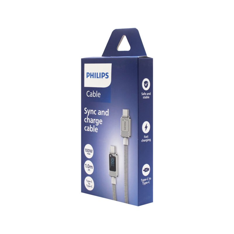 cable philips tipo c 3.2 a tipo c soporta 100ws 1 mt pantalla led trenzado white — vista 3