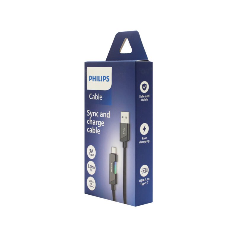 cable philips usb 3.0 a tipo c 3amp 1 mt con luz led trenzado black — vista 2