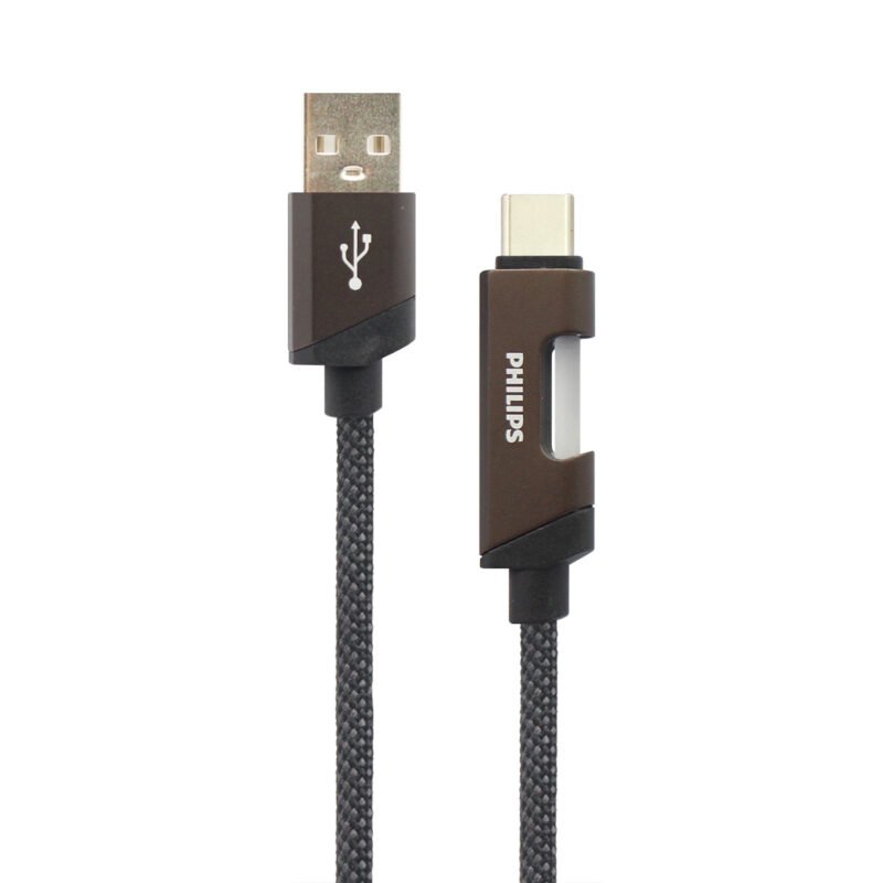cable philips usb 3.0 a tipo c 3amp 1 mt con luz led trenzado black — vista 4